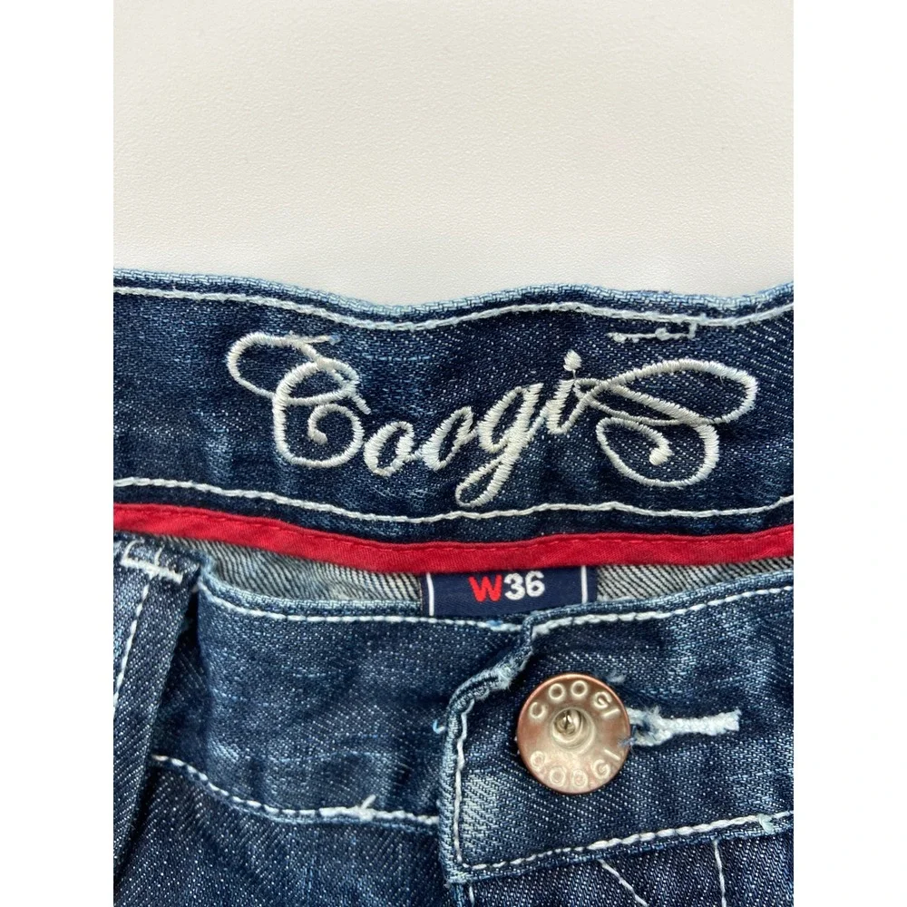 Coogi Jean Shorts Blue Baggy Denim Embroidered Y2K Hip Hop W36 Streetwear